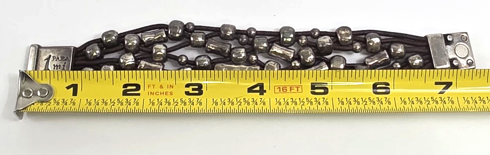 1 Para Mi. MADRID. Handmade Spain. Silver Plated, Pewter, Sterling Chunky Leather Bracelet