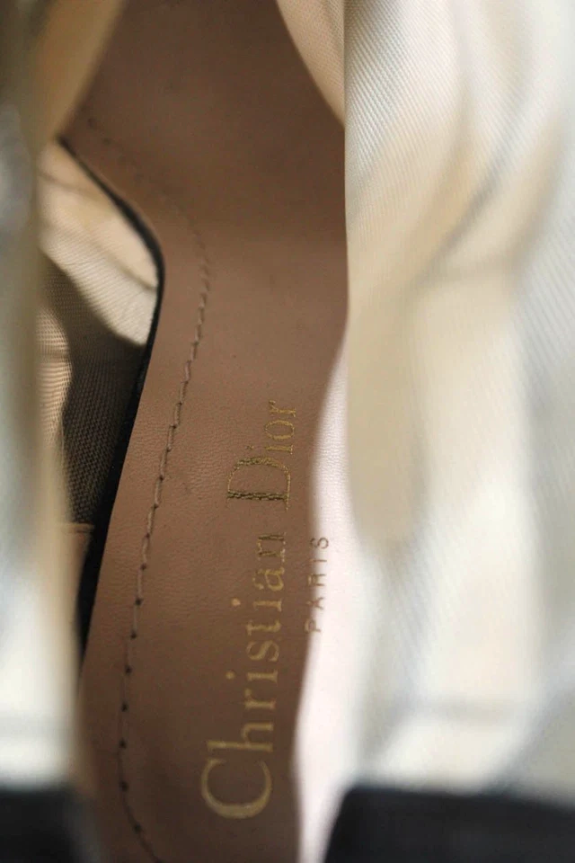 Christian Dior PARIS. Black Brown Block Heel Chevron Pattern Velvet Striped Beaded Boots Size 37