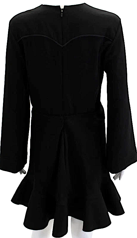 Chloe Paris. Black Long Sleeves Knee Length Ruffle Swing Dress