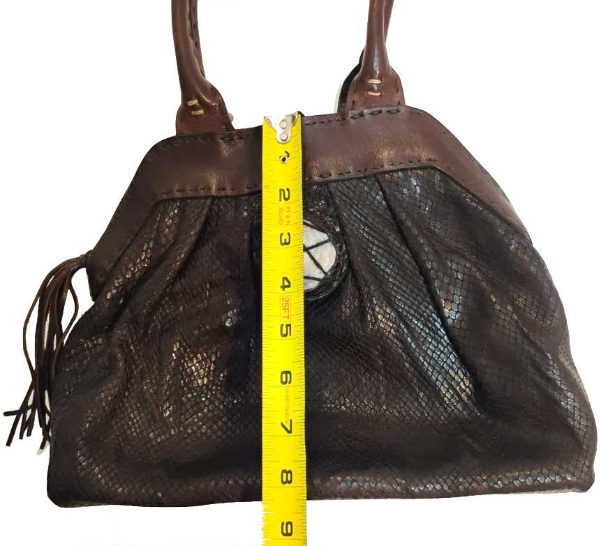 Henry Beguelin Paris. Vintage Handmade Distressed Leather / Snake Embossed Detail Shoulder Leather Bag
