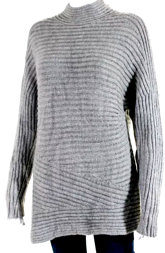 Helmut Lang Gray Alpaca Ribbed Turtleneck Tunic Sweater
