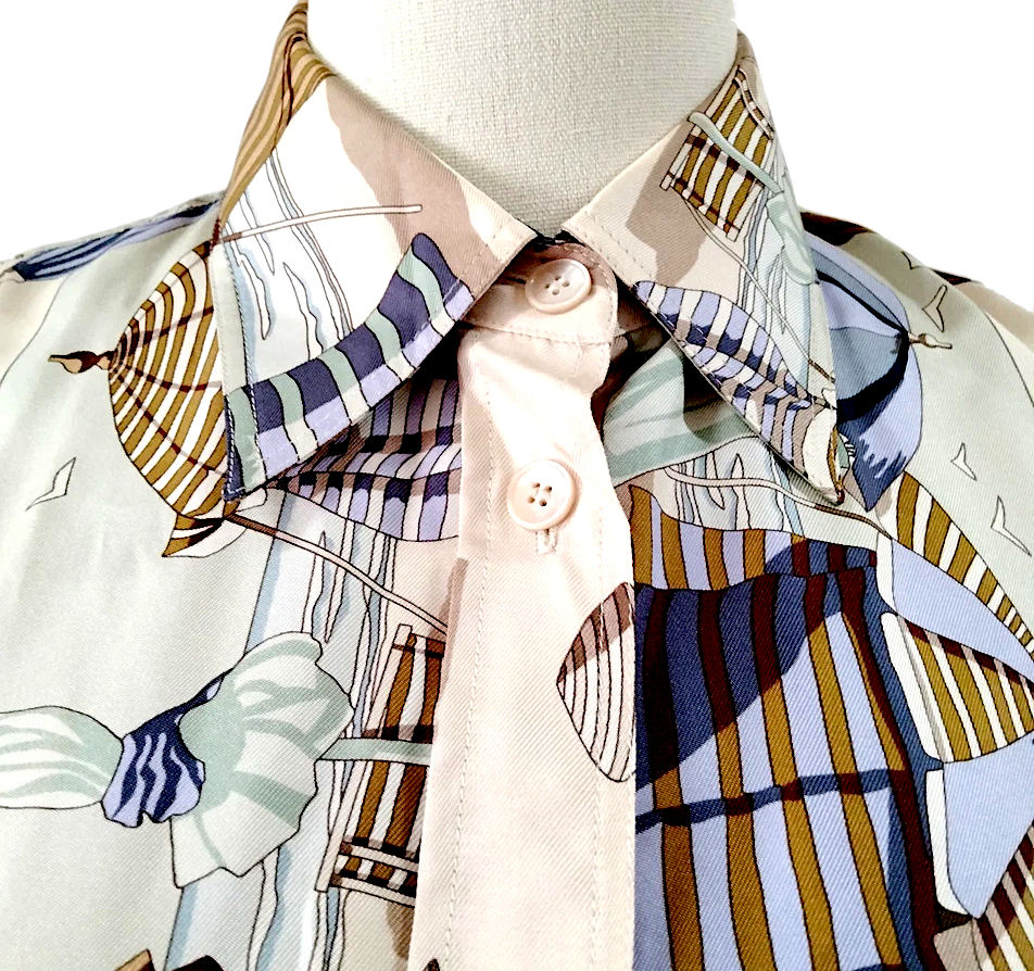 HERMES PARIS. Vintage Sleeveless Print Silk Top