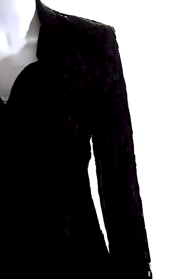 DKNY Black Collared Long Sleeves Lined One Button Lace Jacket