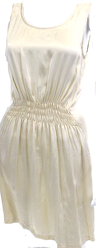 MM6 Maison Margiela Paris. Beige Sleeveless Ruched Waist Mini Dress