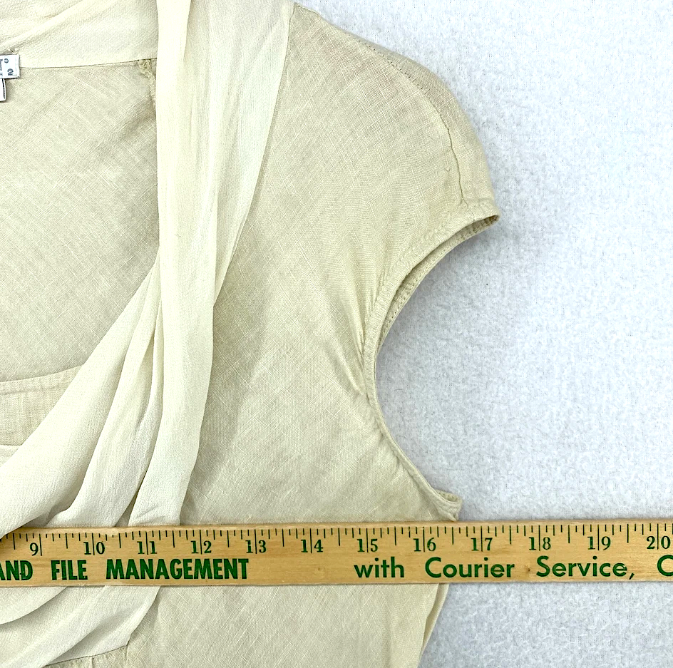 TRANSIT PAR SUCH ITALY. Beige Linen/Silk Dress Cowl Neck Lantern Hem Cap Sleeve