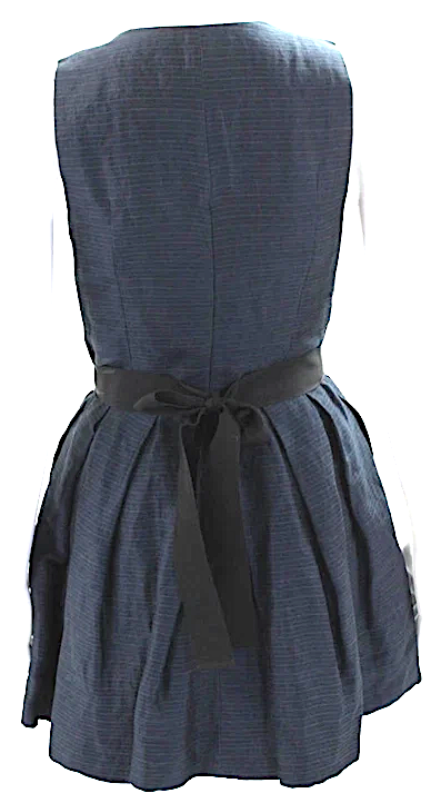Isabel Marant Paris. Navy Linen Back Zip Sleeveless V Neck Striped Dress