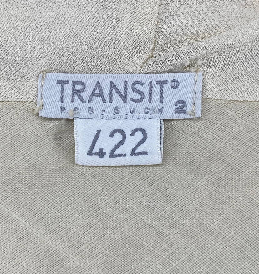 TRANSIT PAR SUCH ITALY. Beige Linen/Silk Dress Cowl Neck Lantern Hem Cap Sleeve