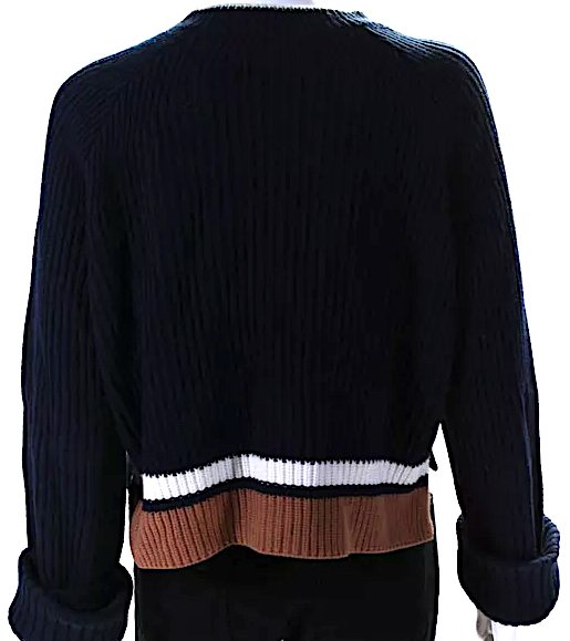 Proenza Schouler NY. Navy Wool Ribbed Striped Pullover Sweater