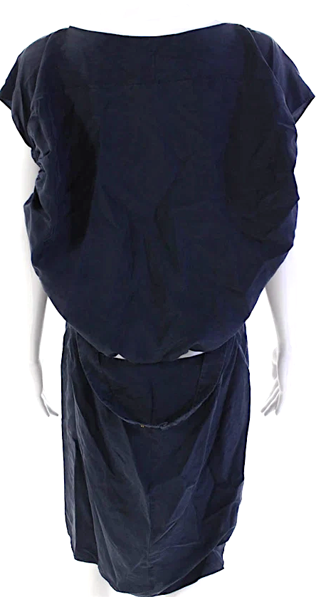 Yves Saint Laurent Paris. Dark Blue Silk Sleeveless V-Neck Pullover Mini Dress