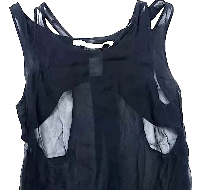 Isabel Benenato Italy. Dark Blue Sleeveless Silk High Neck Layered Top Blouse / Tunic