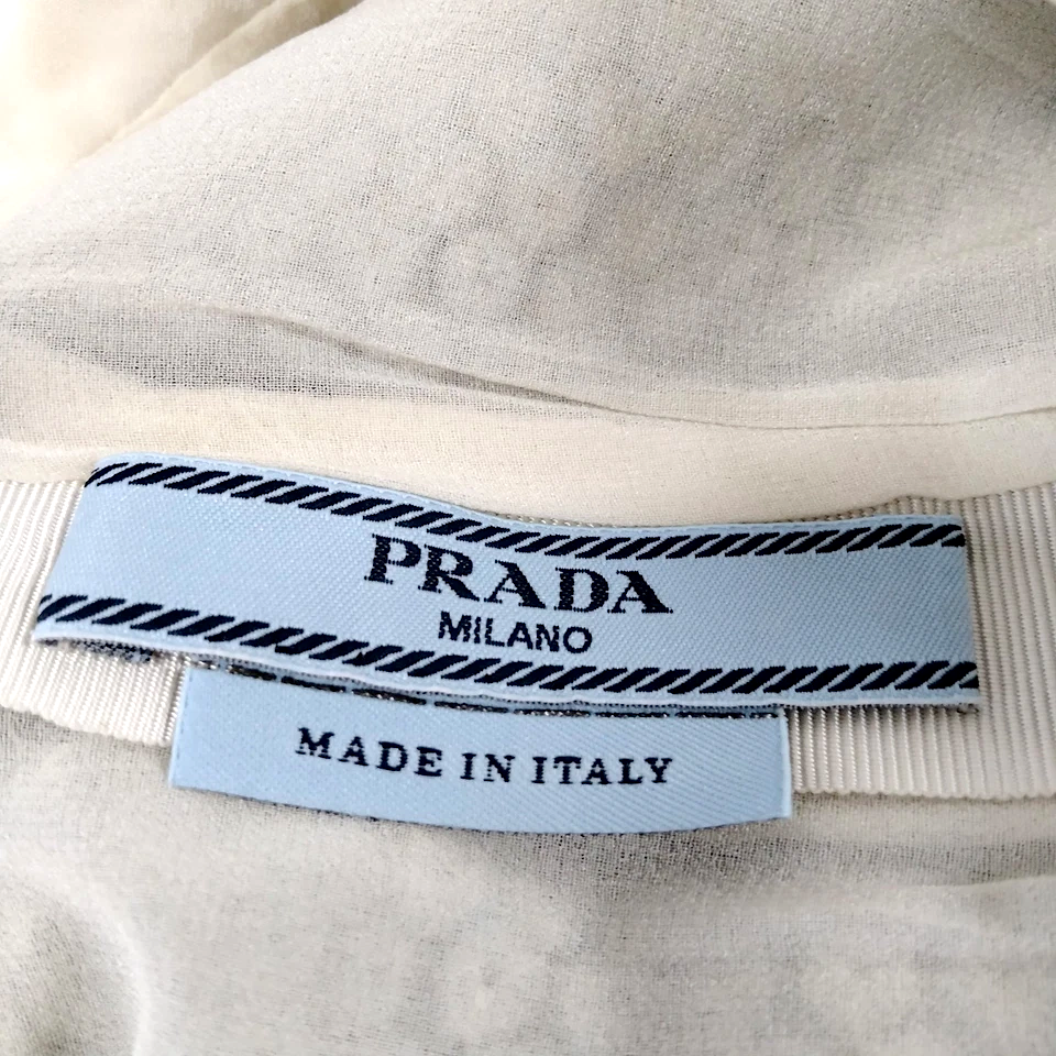 Prada Italy Vintage Plaid Sequins and White Collar Cotton Top