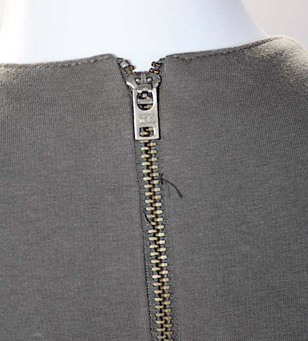 Helmut Lang. Gray Cotton Darted V-Neck Zipped Midi Sheath Dress