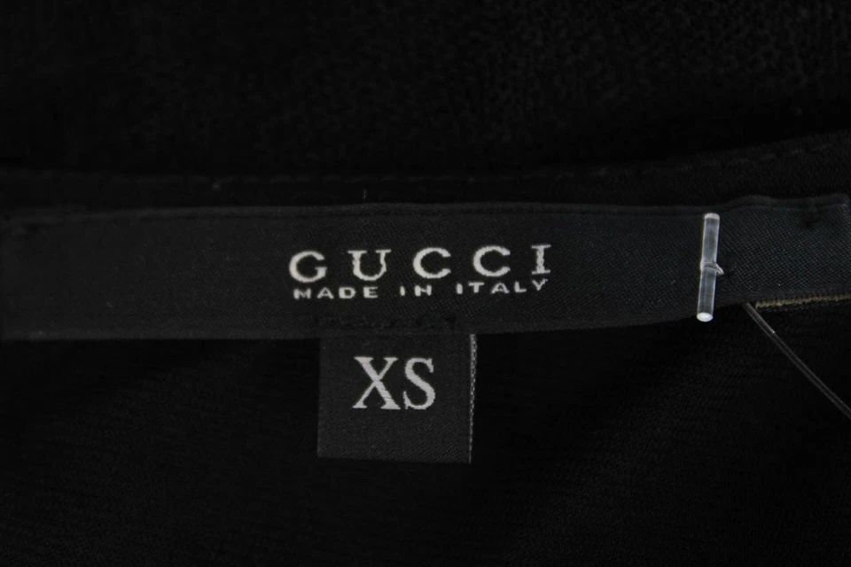 Gucci Italy. Black Viscose Crew Neck Embellished Waist Long Sleeve Dress