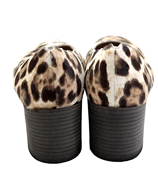 Chloe Paris. Brown Pony Hair Leopard Spotted Scalloped Pumps Block Heel Size 38.5
