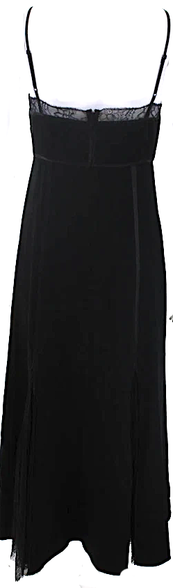 La Ligne NY.Black Back Zip Spaghetti Strap Lace Trim Crepe Midi Dress