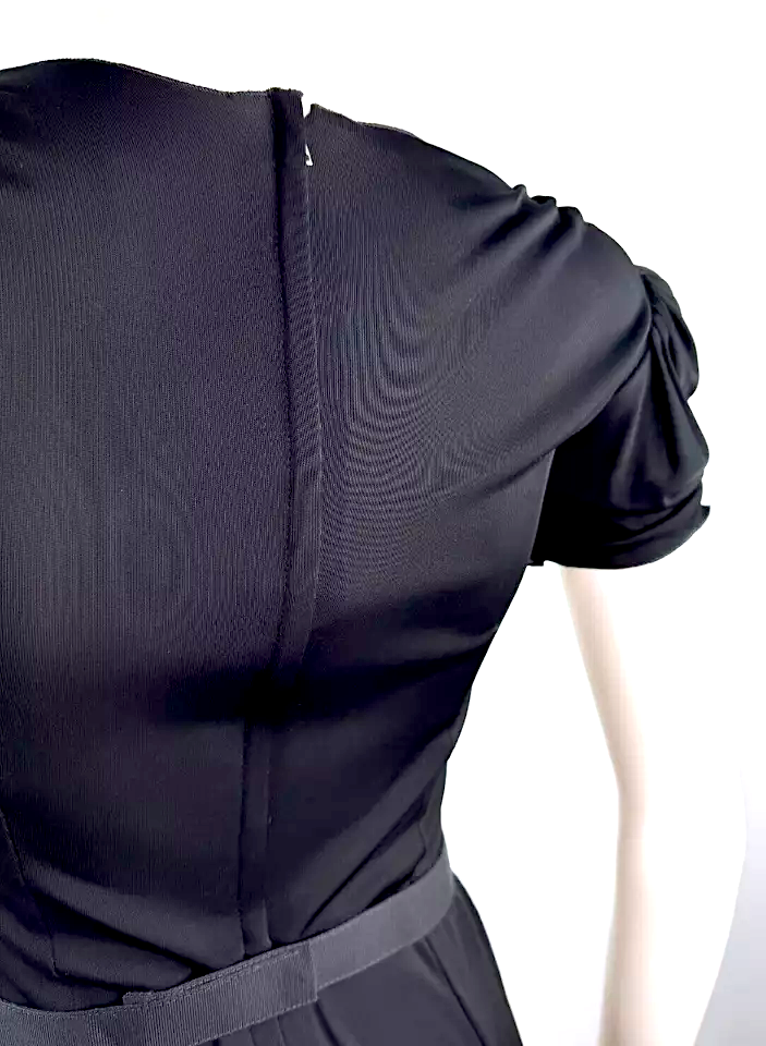 Dolce Gabbana New W/O Tag. Authentic Black Viscose Pleated Stretch Belt Dress