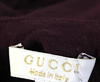 Gucci Italy. Burgundy Viscose Knit Embellishments Front Drop Waist Mini Dress