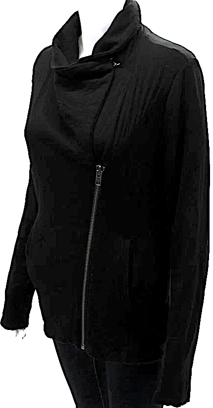 Helmut Lang NYC. Black Ramie Wool High Neck Two Pocket Long Sleeve Zip Up Jacket