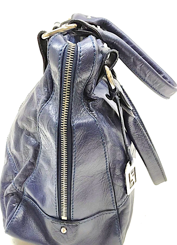 Fendi Italy. Distressed Navy Blue Leather Hand Bag