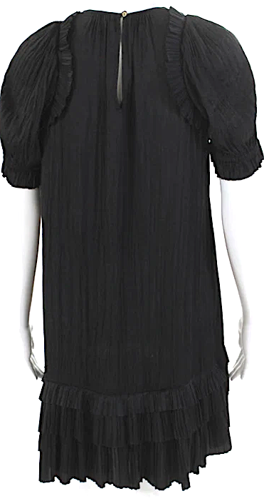 Ulla Johnson NY. Black Cotton Textured Short Sleeve Tiered Dress