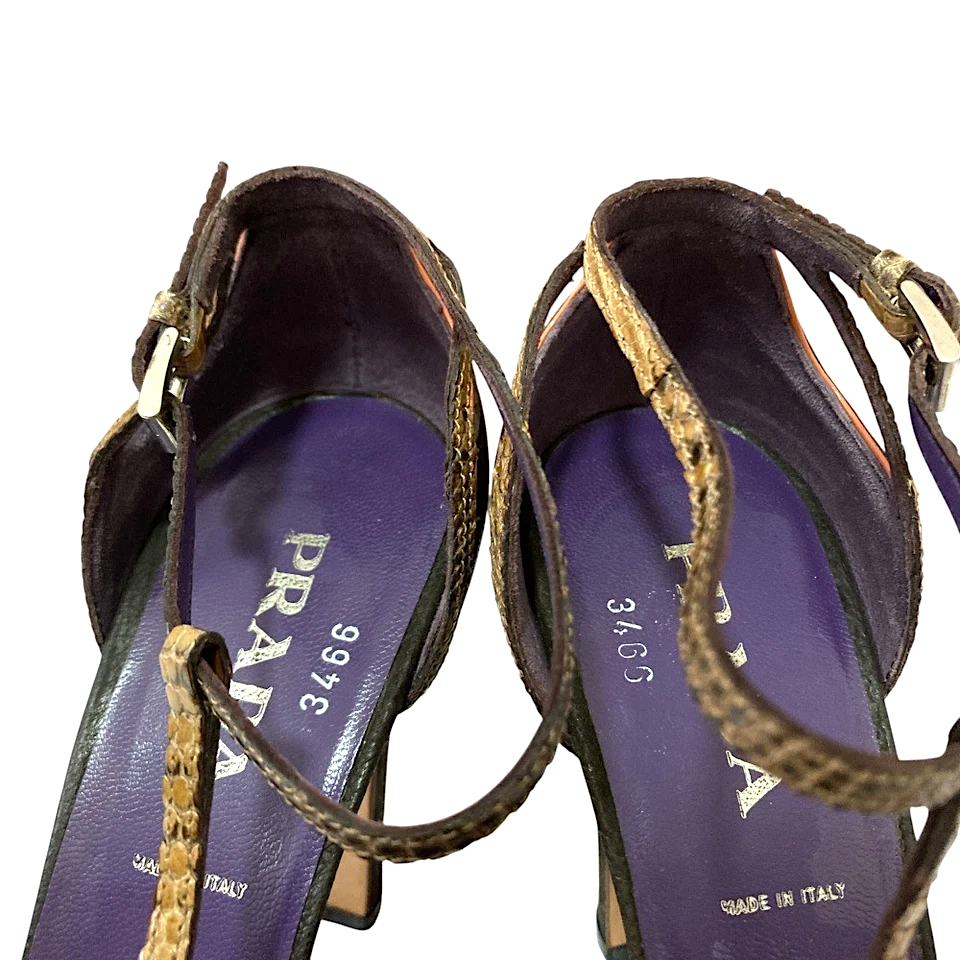 PRADA ITALY. Dark Brown Leather Ankle Strap Pumps 37.5