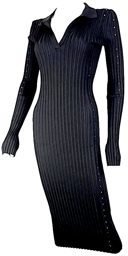 Helmut Lang New 2 4 US 40 IT XS S Black Stretch Bodycon Midi Dress