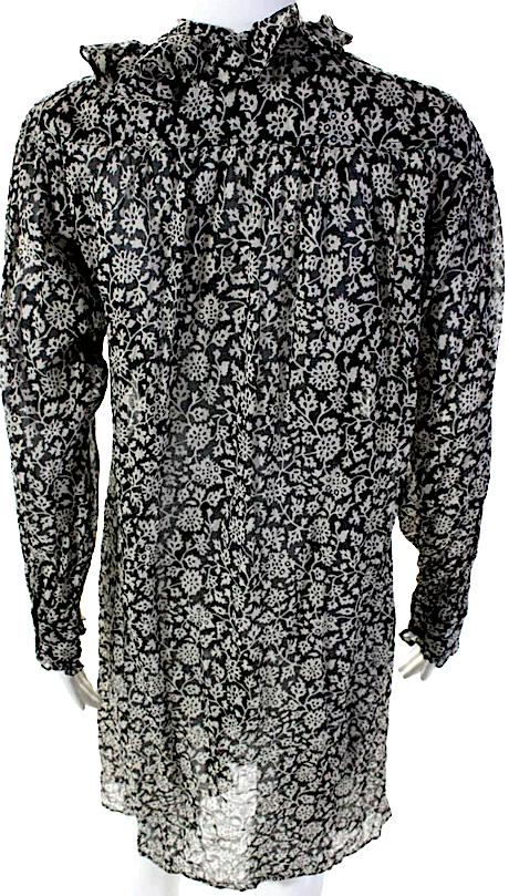 Isabel Marant Paris. Black Cotton Floral Ruffle V-neck Long Sleeve Wrap Dress