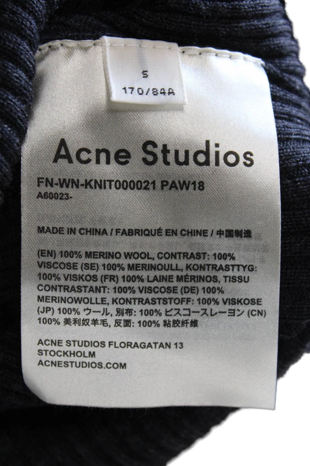 ACNE Studios Sweden. Black Merino Wool Ribbed Turtleneck Pullover Sweater Top