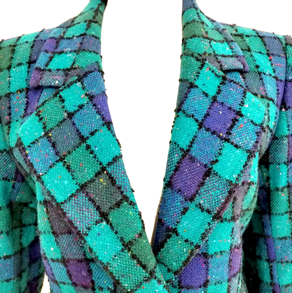 Yves Saint Laurent Paris. Blue Wool, Nylon, Cupro Plaid Jacket