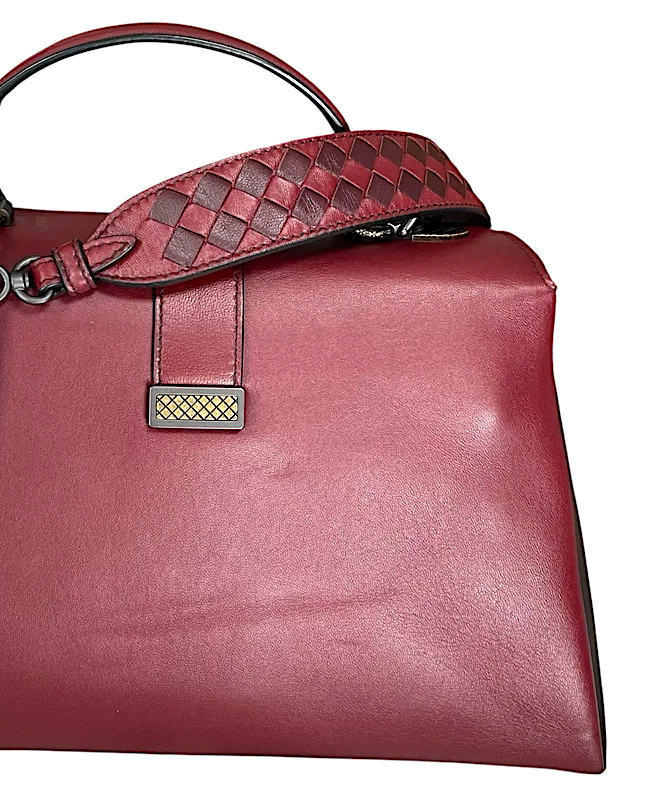Bottega Veneta Italy. Piazza Tri-Color Leather Top Handle Woven Strap Crossbody Shoulder Bag