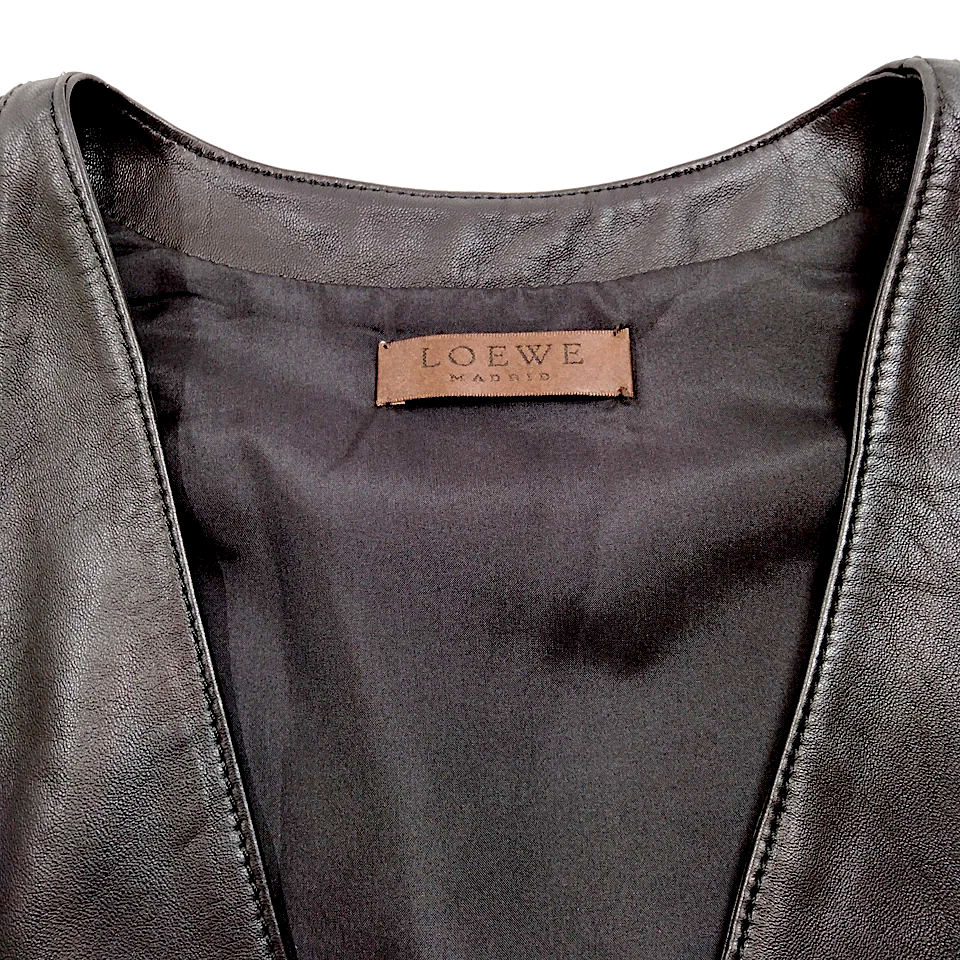 Loewe Madrid. Black Lambskin Leather Sleeveless Top