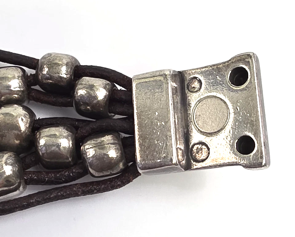 1 Para Mi. MADRID. Handmade Spain. Silver Plated, Pewter, Sterling Chunky Leather Bracelet