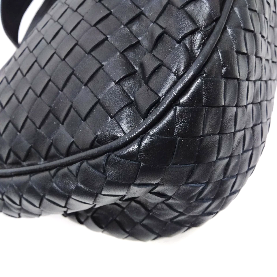 Bottega Veneta Italy. Vintage Knot Handles Black Leather Shoulder Bag