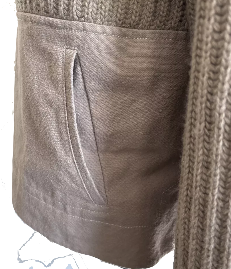 Haider Ackerman Belgium. Beige Chunky Pockets Sweater Mixed Material Turtleneck