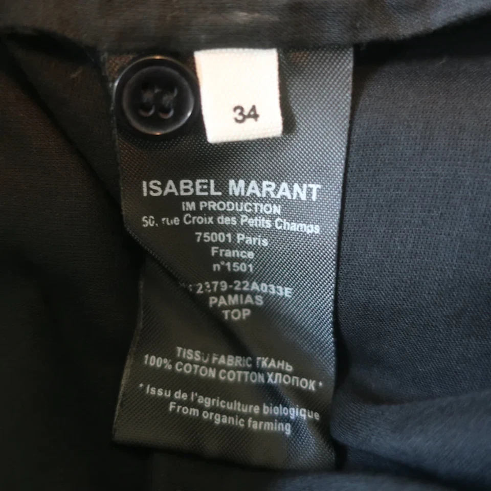 Isabel Marant Etoile Paris. Black Cotton Pamias Ruffle Blouse Long Sleeve Top