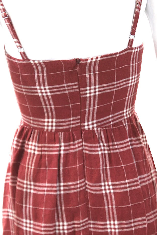 Reformation NY. Red Plaid Printed Linen Sleeveless  Casual Dress