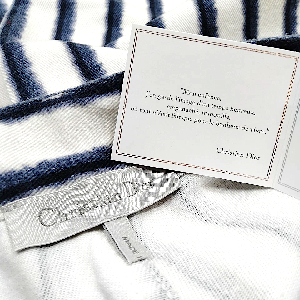 Christian Dior Paris. White/Blue Dyed Cotton/Elastane Pants Made in Portugal