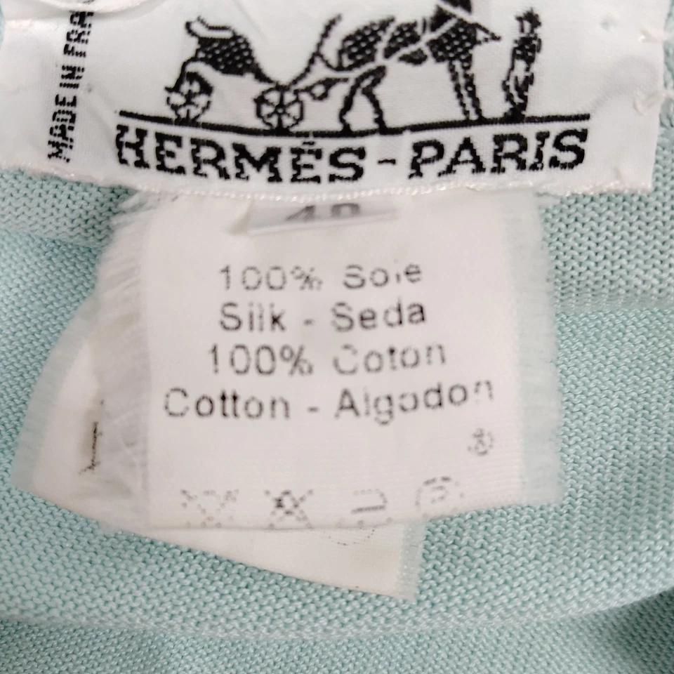 Hermes Paris. Vintage Light Blue Silk, Cotton Scarf Print Top