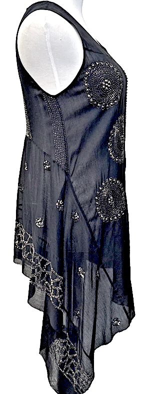 Peachoo + Krejberg Paris/New Delhi. Black Cotton Semi Sheer w/Silver Embellishments Tunic/Mini Dress