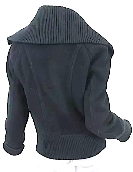 Donna Karan. DKNY.Jeans, Black Knit-Trim Wool Bomber Jacket