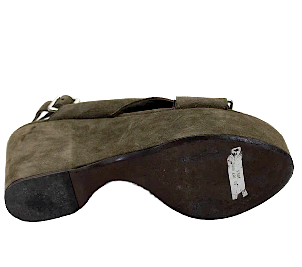 Marni Italy. Grey/Green Suede Buckled Ankle Strap Platform Heel Sandals Size 8