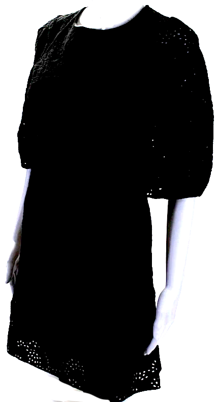 CHLOE PARIS. Black Embroidered Round Neck Short Sleeve Zip Up Dress