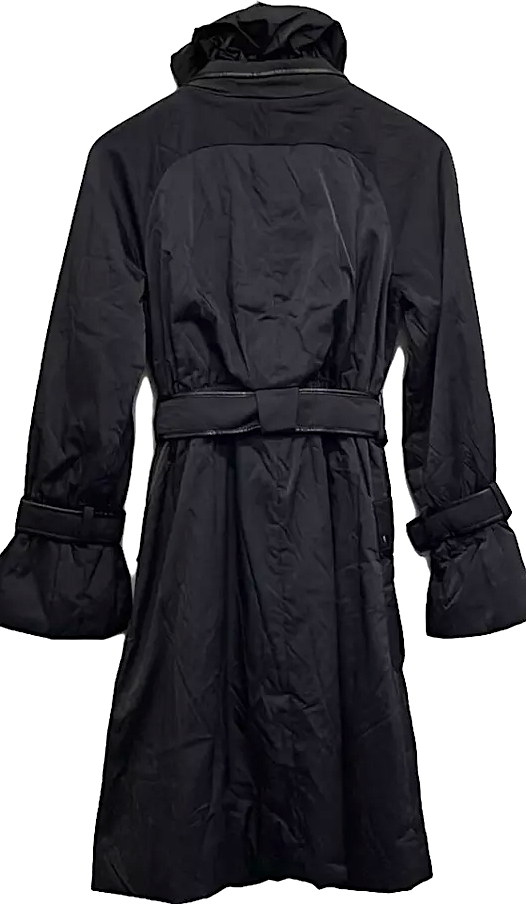 ISSEY MIYAKE JAPAN. EPOCA. Black Nylon Belted Trench Coat