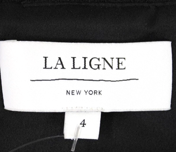 La Ligne NY.Black Back Zip Spaghetti Strap Lace Trim Crepe Midi Dress