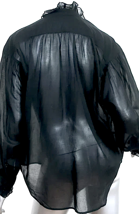 Isabel Marant Etoile Paris. Black Cotton Pamias Ruffle Blouse Long Sleeve Top