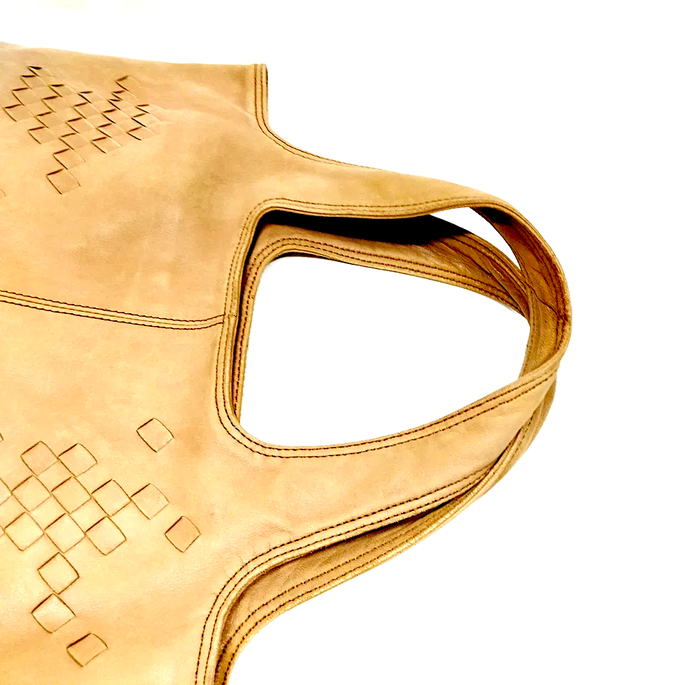 Bottega Veneta Italy Beige Lambskin Leather Shoulder Bag / Hand Bag