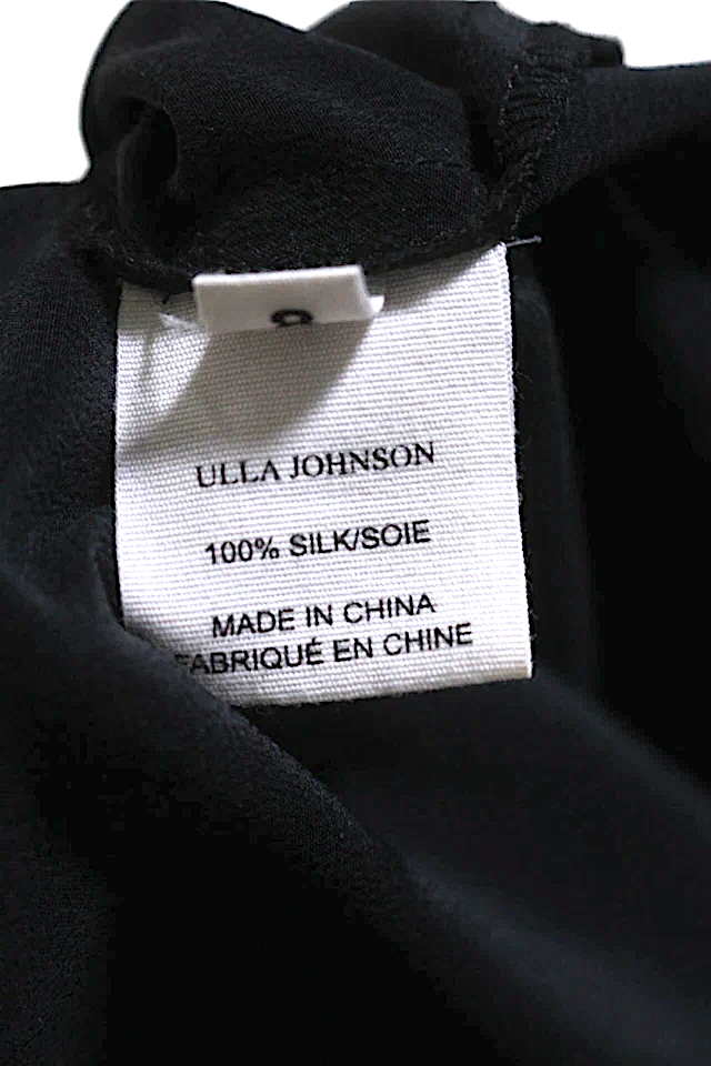 Ulla Johnson NY. Black Silk Ruffled Short Sleeve Sleek Blouse