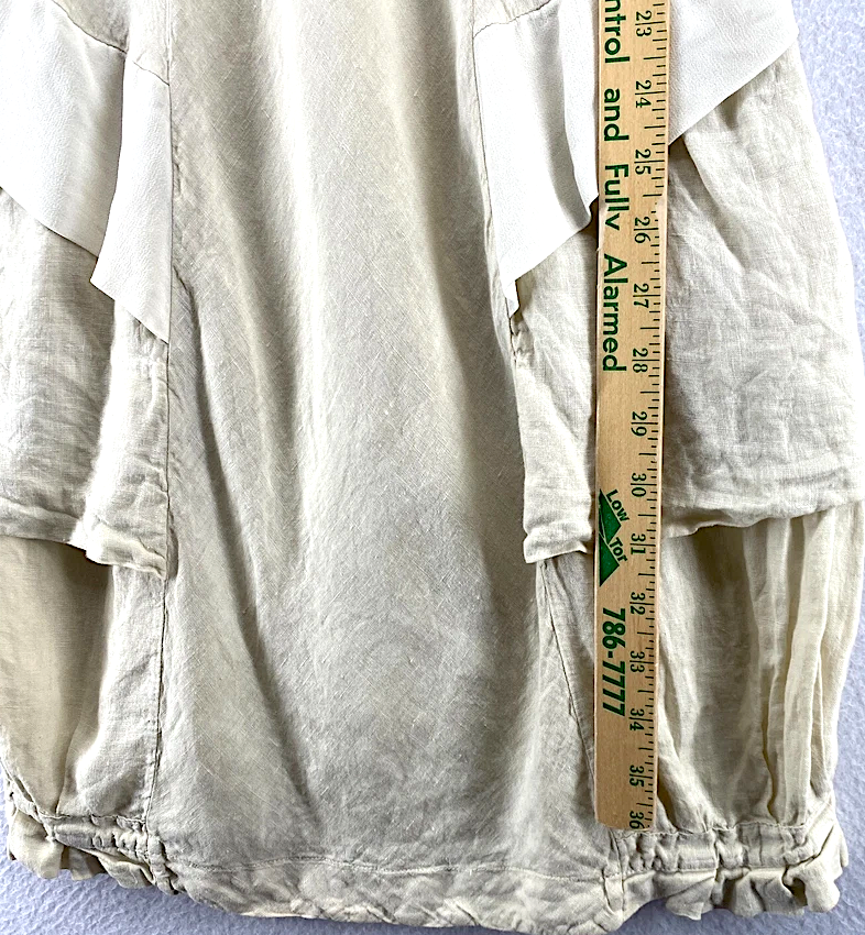 TRANSIT PAR SUCH ITALY. Beige Linen/Silk Dress Cowl Neck Lantern Hem Cap Sleeve