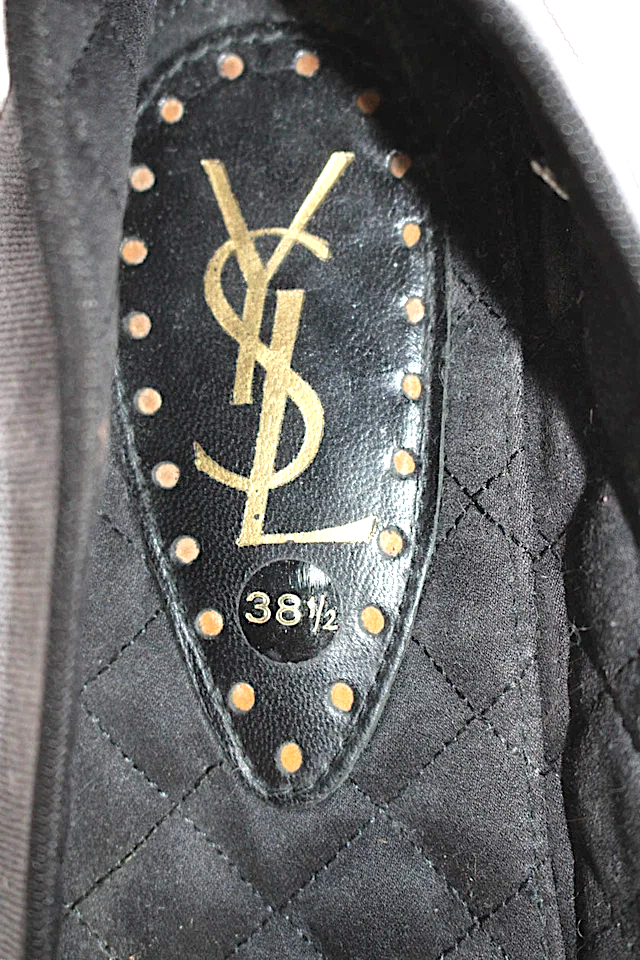 Yves Saint Laurent Paris Gray Black Velvet Bow Detail Slide On Ballet Flats Size 38.5