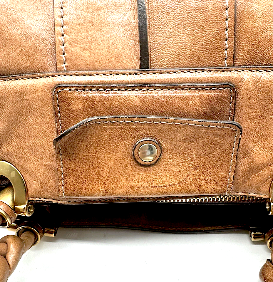 Chloe Paris. Chestnut Lambskin Glazed Leather Satchel Handbag / Shoulder Bag w/Long Strap